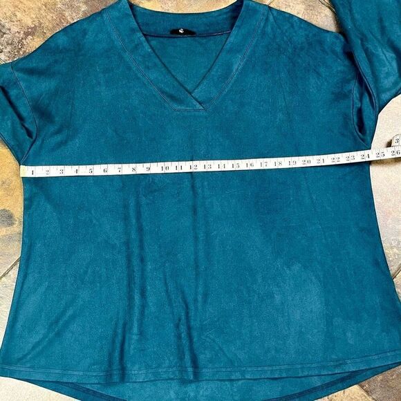 Joh. Turquoise V-neck Long Sleeve Blouse Suede Feel XL - Picture 7 of 10